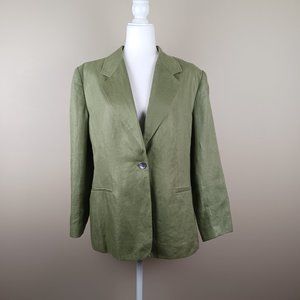 TALBOTS| Petites Olive Green 100% Iris Linen Blazer Jacket Size 16P